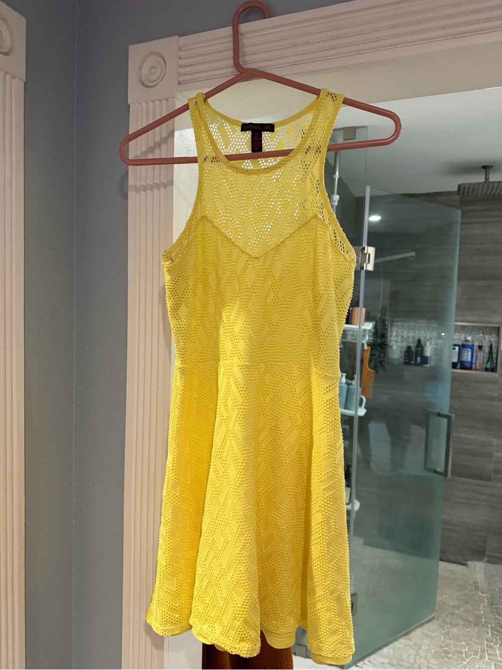 Material Girl Bright Yellow Crochet Fit & Flare Dress